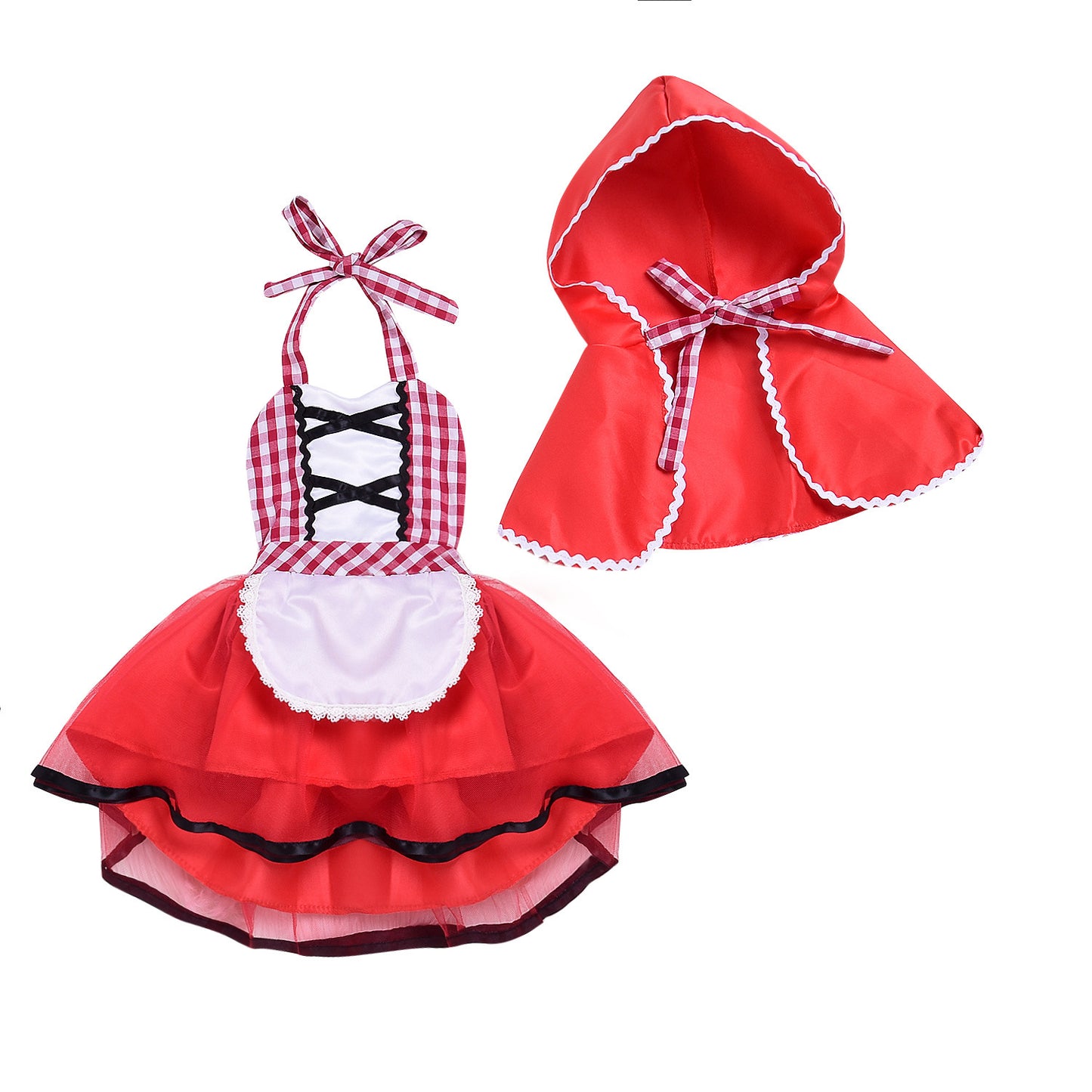 Girls’ Halloween Suspender Skirt Costume – Red Dress Set