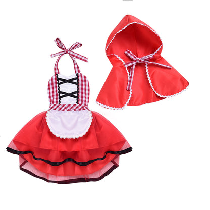 Girls’ Halloween Suspender Skirt Costume – Red Dress Set