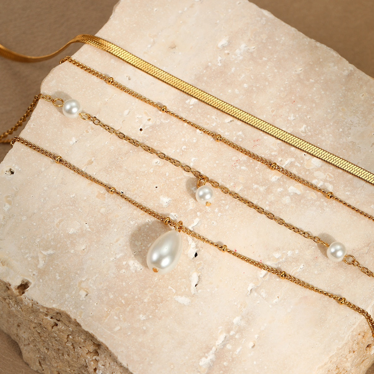 Water Drop Imitation Pearl Tassel Pendant Multi-layer Necklace For Women