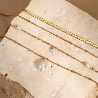 Water Drop Imitation Pearl Tassel Pendant Multi-layer Necklace For Women