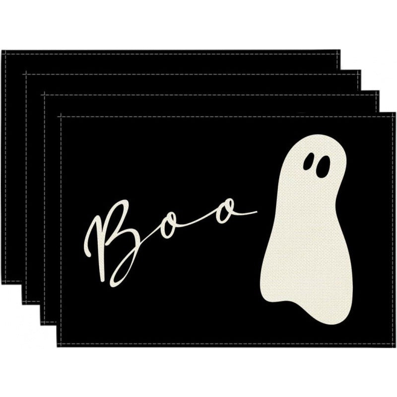 Halloween Skull & Pumpkin Linen Placemat – Gray