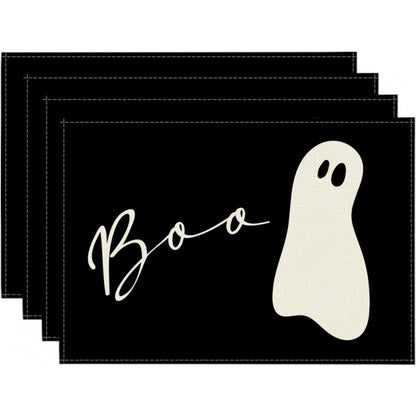 Halloween Skull & Pumpkin Linen Placemat – Gray