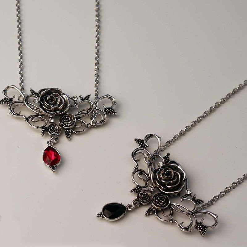 Halloween Black Flower Pendant Necklace