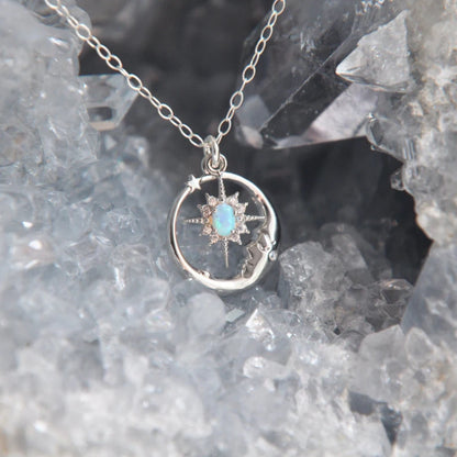 European And American Moon Man XINGX Necklace Eardrops Inlaid Opal Gold-plated Accessories