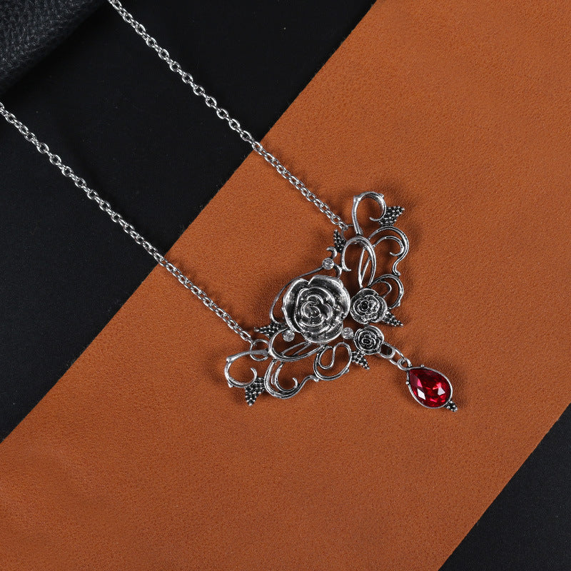 Halloween Black Flower Pendant Necklace
