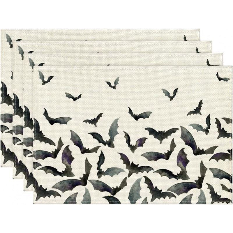 Halloween Skull & Pumpkin Linen Placemat – Gray