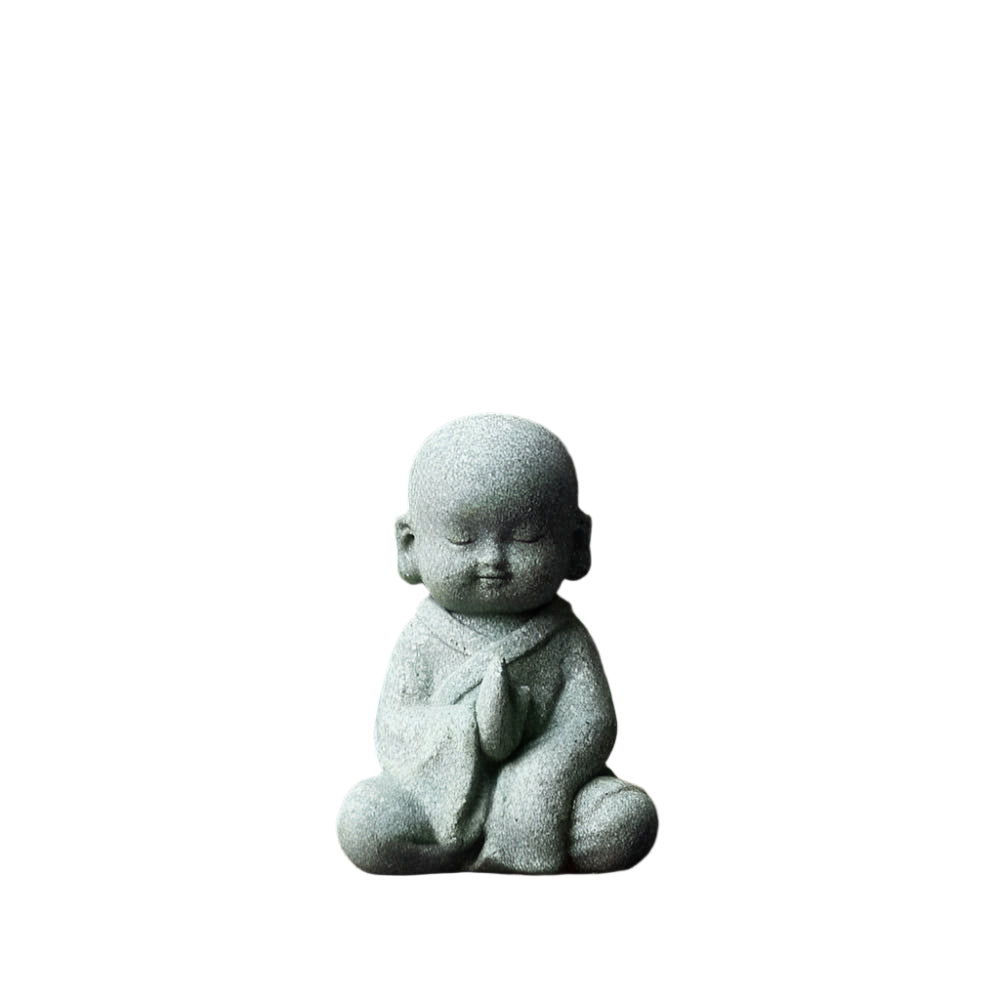 Creative Samanera decoration bonsai with resin material in meditation pose, Chinese style.