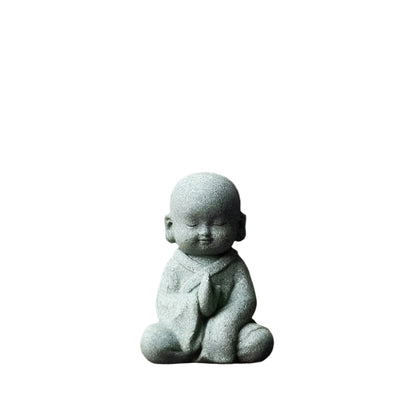 Creative Samanera decoration bonsai with resin material in meditation pose, Chinese style.
