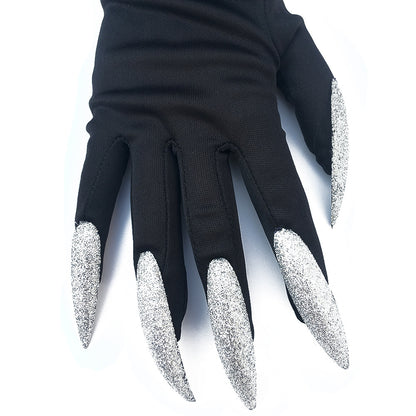 Halloween Long Nail Ghost Gloves – Silver & Black