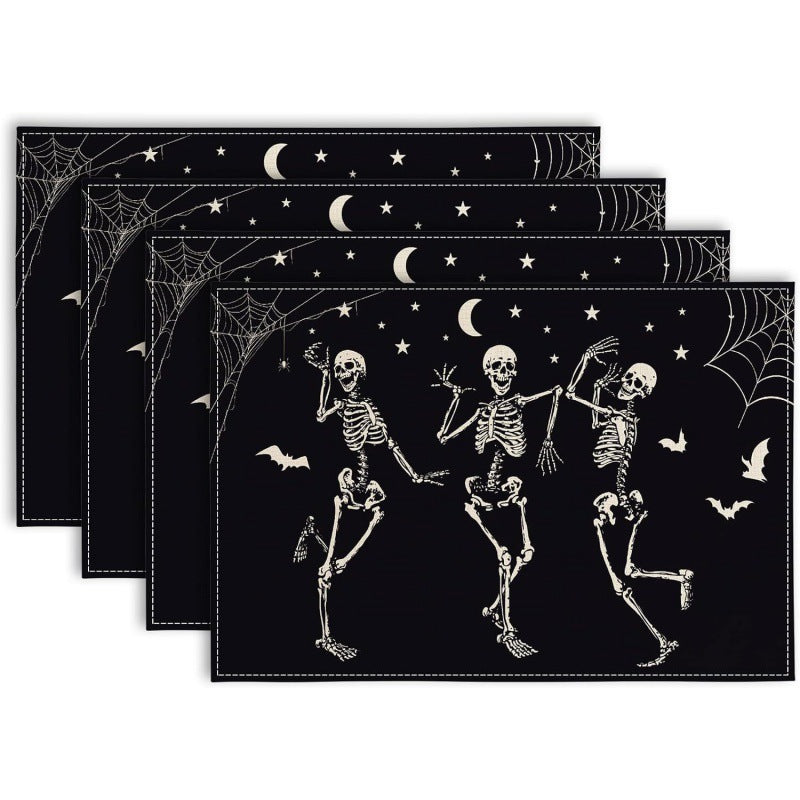 Halloween Skull & Pumpkin Linen Placemat – Gray