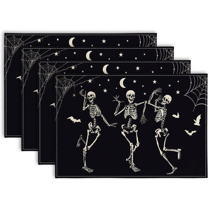 Halloween Skull & Pumpkin Linen Placemat – Gray