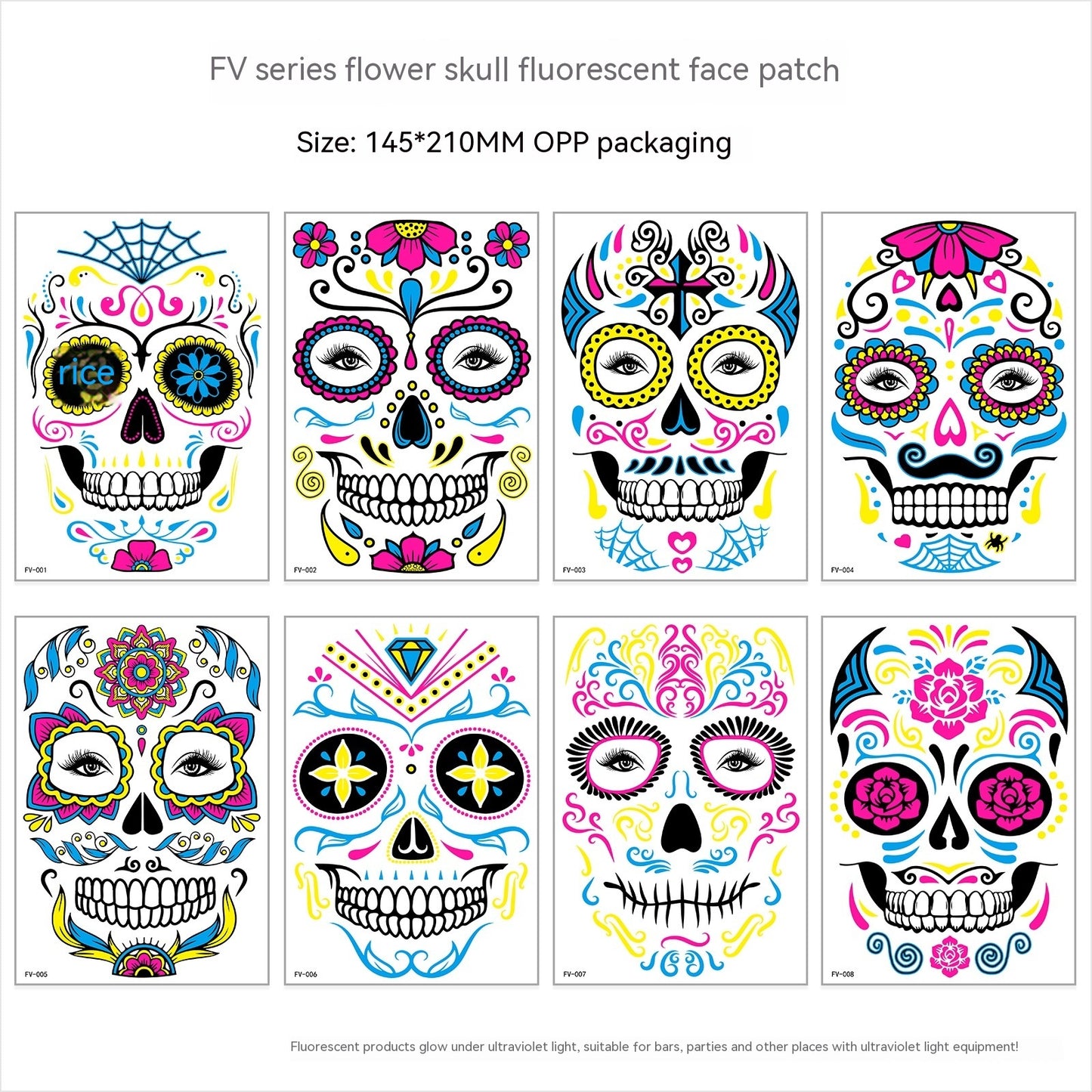 Halloween Fluorescent Death Face Stickers