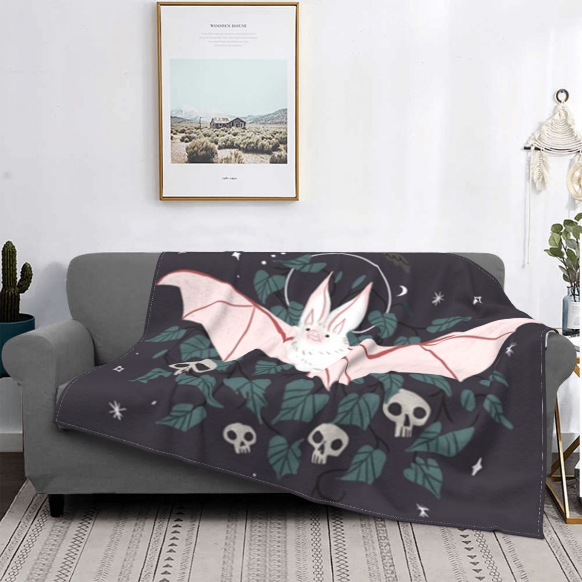 Halloween Bat Pattern Wool Blanket – Cozy Gothic Throw