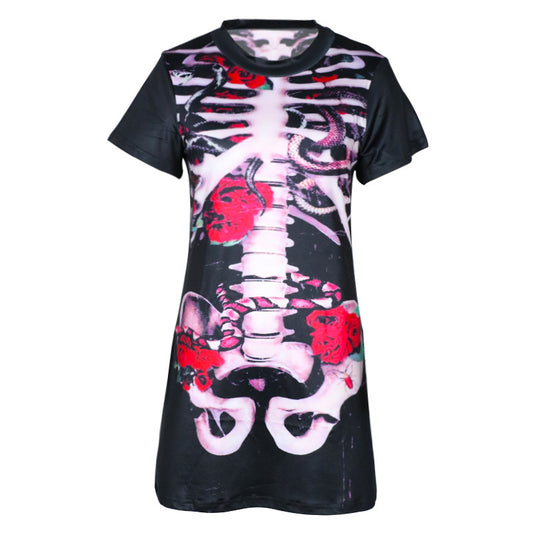 Halloween Skull Print Dress – Women’s Costume Outfit