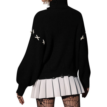 Halloween Dark Pullover – Loose Hand-Crocheted Sweater