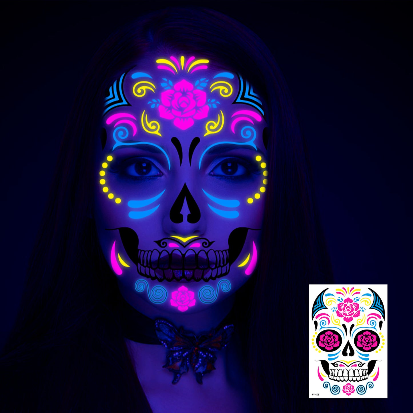 Halloween Fluorescent Death Face Stickers