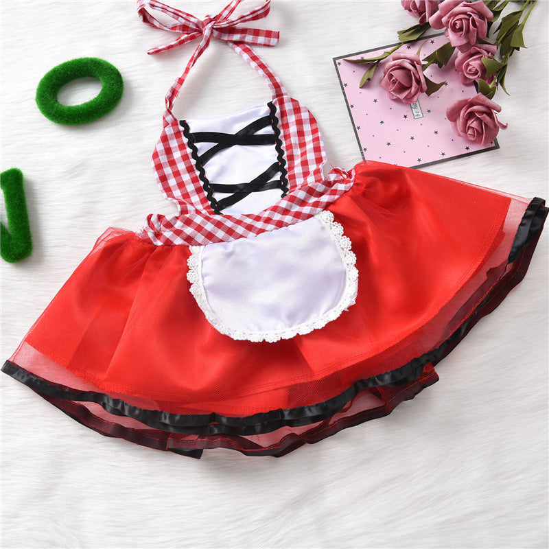 Girls’ Halloween Suspender Skirt Costume – Red Dress Set