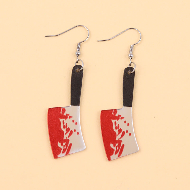 Halloween Bloodstained Axe Acrylic Earrings – Retro