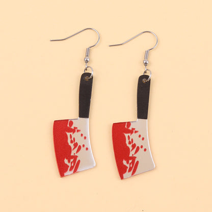 Halloween Bloodstained Axe Acrylic Earrings – Retro