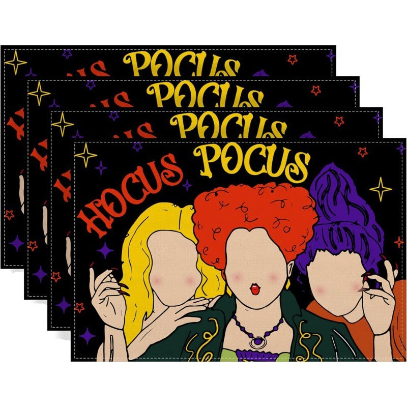 Halloween Skull & Pumpkin Linen Placemat – Gray