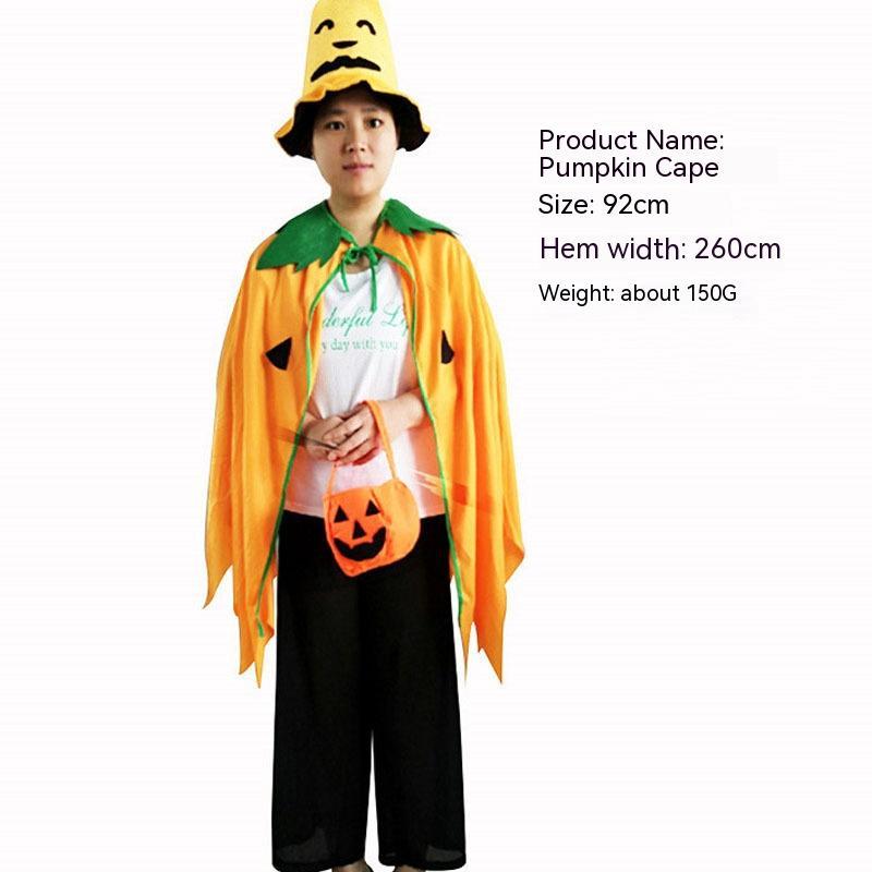 Halloween Pumpkin Cloak Costume with Hat & Bag