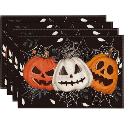 Halloween Skull & Pumpkin Linen Placemat – Gray