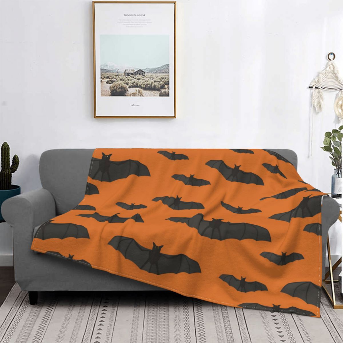 Halloween Bat Pattern Wool Blanket – Cozy Gothic Throw