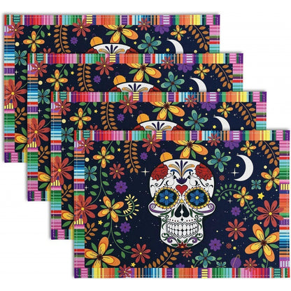 Halloween Skull & Pumpkin Linen Placemat – Gray