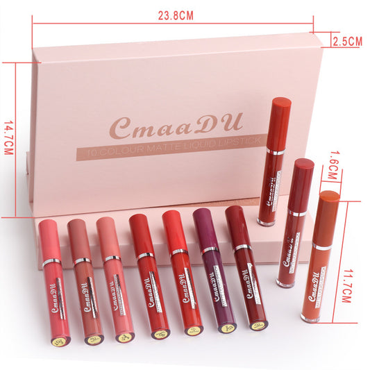 Matte Waterproof Lipstick Set – 10 Non-Stick Sticks