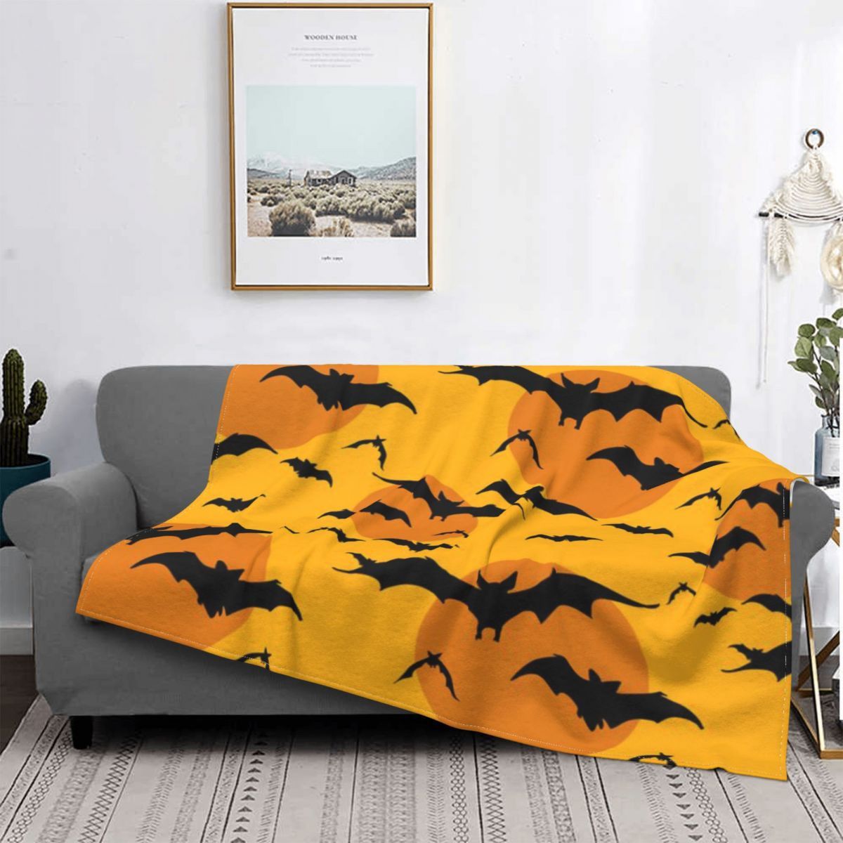 Halloween Bat Pattern Wool Blanket – Cozy Gothic Throw