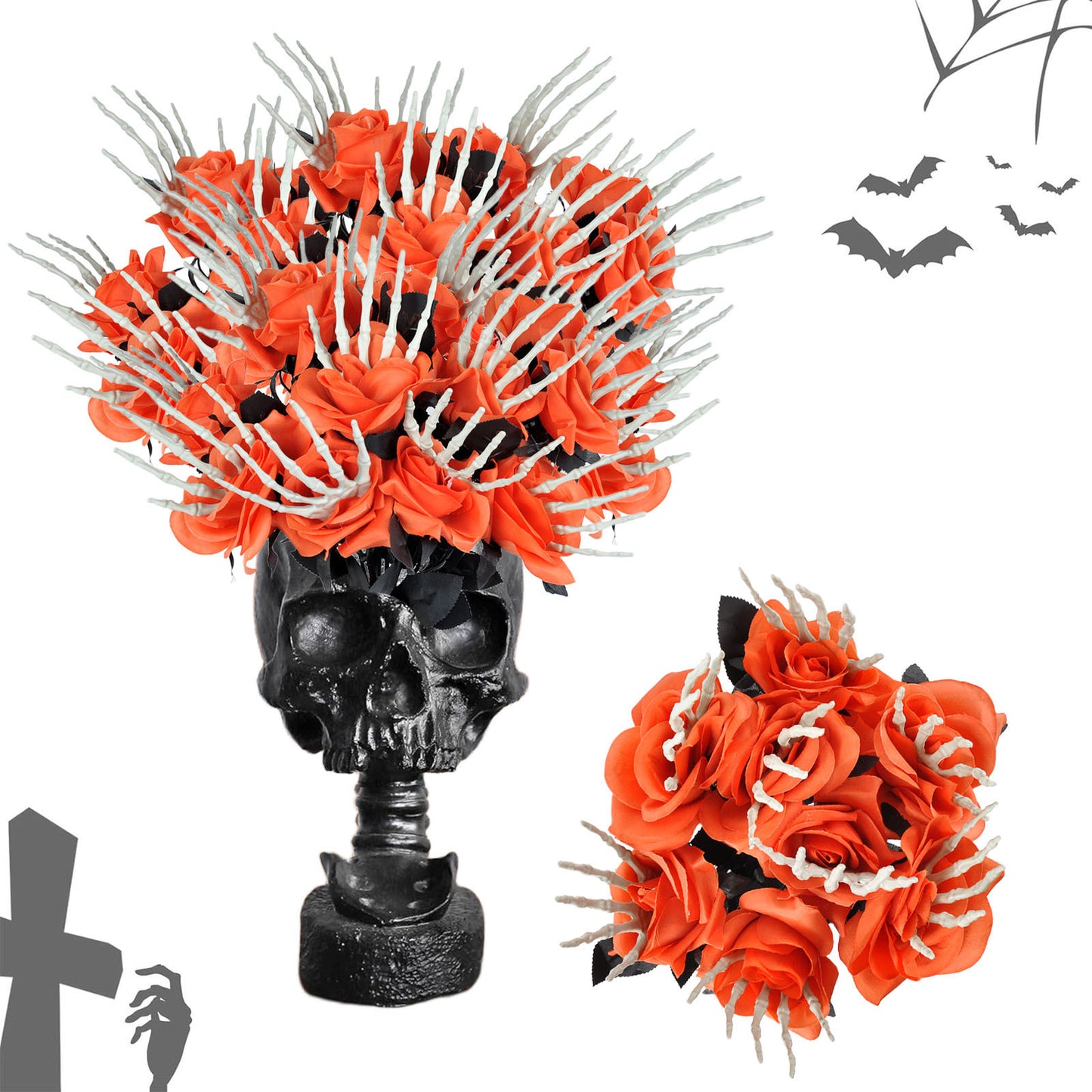 Halloween Skull Hand Rose Ornament – Spooky Decor