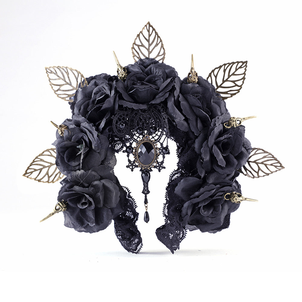 Dark Bird Bone Hair Hoop – Halloween Rose Crown