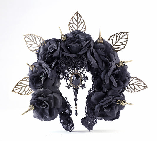 Dark Bird Bone Hair Hoop – Halloween Rose Crown