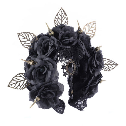 Dark Bird Bone Hair Hoop – Halloween Rose Crown