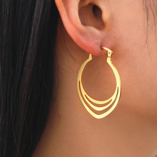 Cut Titanium Steel Geometric Water Drop Pattern Shape Stainless Steel Simple Earrings