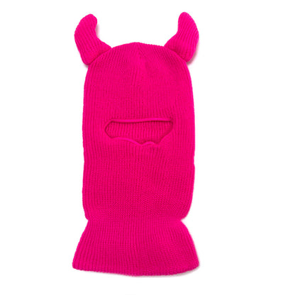 Bright pink balaclava with animal ears on a white background